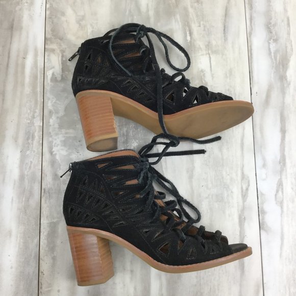 Jeffrey Campbell Lace-Up Open Toe Black Leather Booties 6.5 - Picture 11 of 13